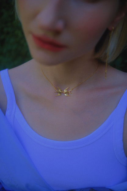 My swallows gold plated necklace with two swallows